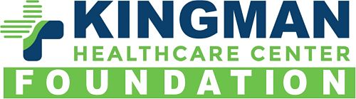 Image of Kingman Healthcare Center&apos;s Foundation logo. It is blue and green with a cross next to the hospital name.